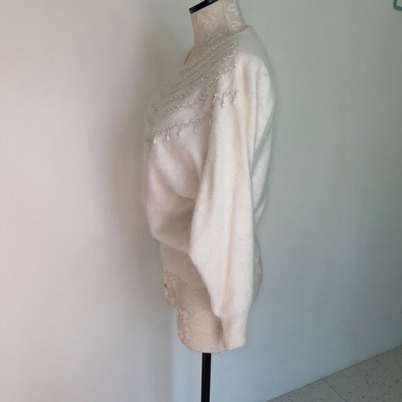 Big Star Womens Angora Sweater White Size Small Vintage Dolman Sleeve Pearls - Picture 14 of 16
